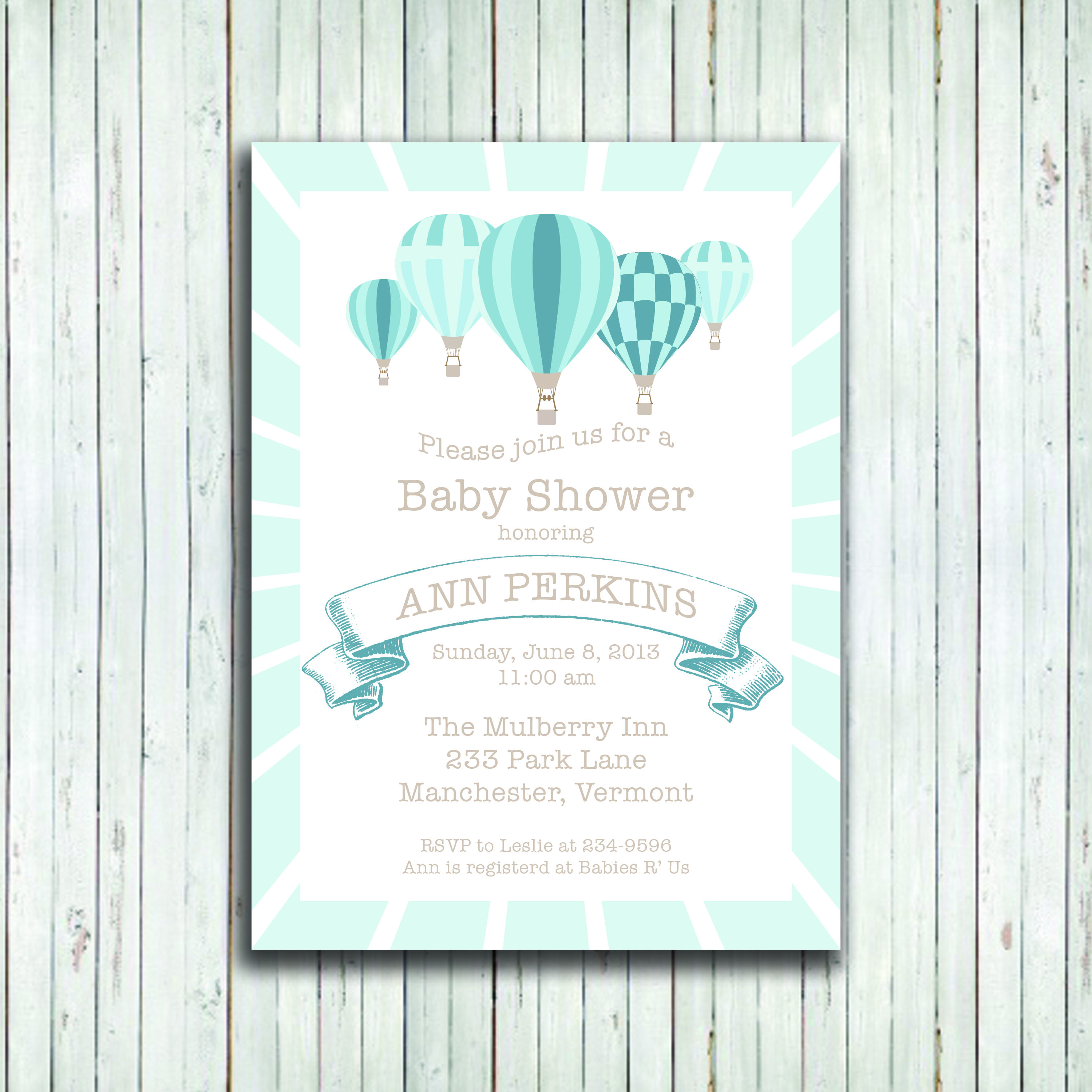 air balloon baby shower invitations